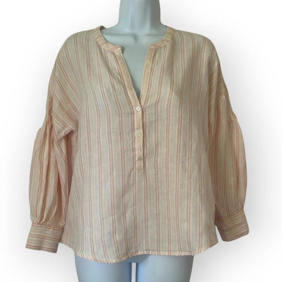 Joie Bekette Top in Blush Sand Striped Linen Blend Blouse (973) - Picture 9 of 13